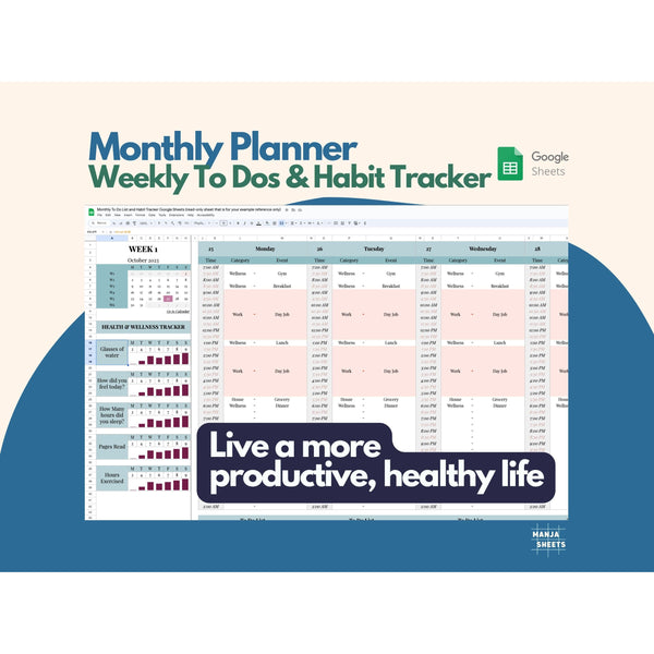 Google Sheets Monthly Planner, Daily To Do List, Weekly Planner, Spreadsheet Planner, Daily Schedule Template, Task Tracker,Digital Editable