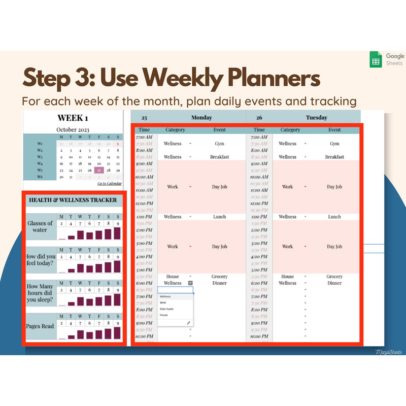 Google Sheets Monthly Planner, Daily To Do List, Weekly Planner, Spreadsheet Planner, Daily Schedule Template, Task Tracker,Digital Editable