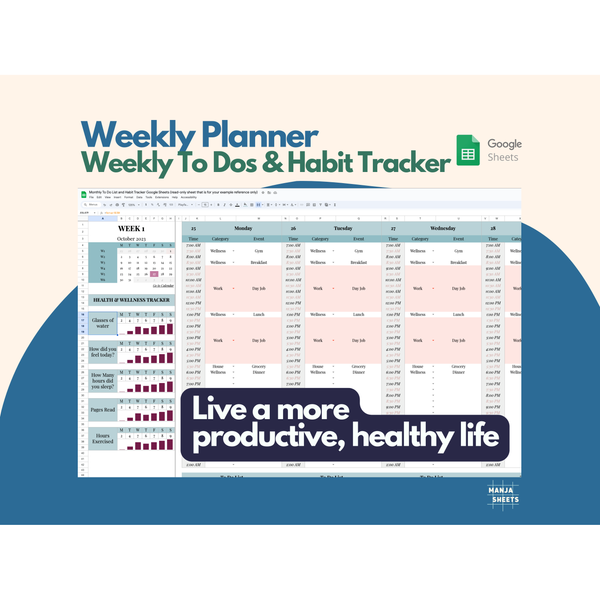 2025 Weekly Planner Google Sheets Digital Planner