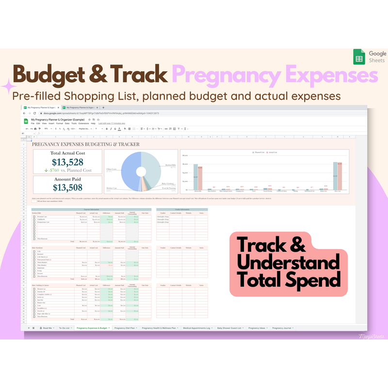 Pregnancy Planner & Journal Google Spreadsheet