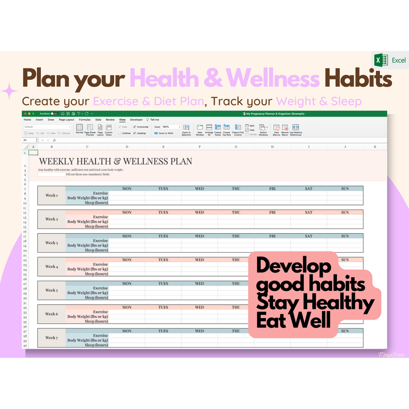 Digital Pregnancy Planner & Journal Excel Sheet