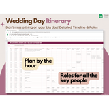 wedding day itinerary to plan the detailed timeline of your wedding day, key roles for your wedding party