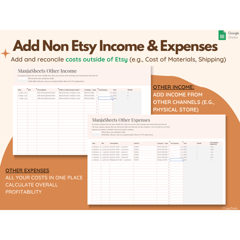 add non etsy related income and expenses