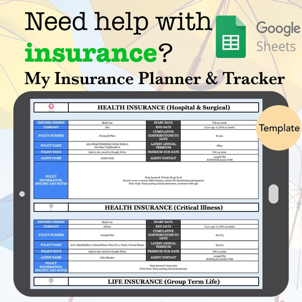Medical Insurance Planner and Tracker - Organize Your Insurance Policy Information, Google Sheets template