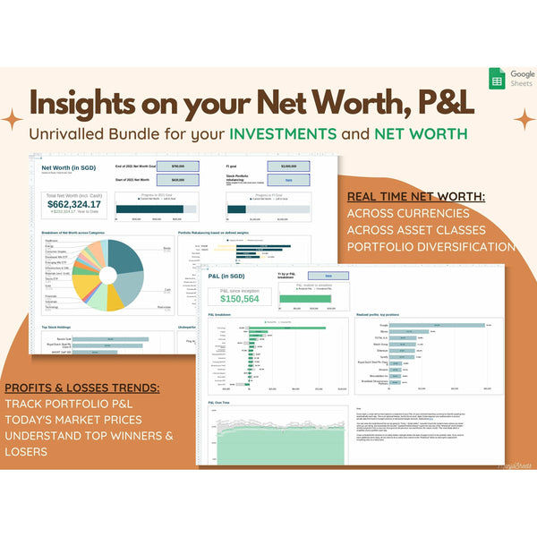 Stocks and Crypto Personal Finance Portfolio Template, Net Worth, Financial Planners, Wealth Dashboard, Budget Planner, Budget Spreadsheet