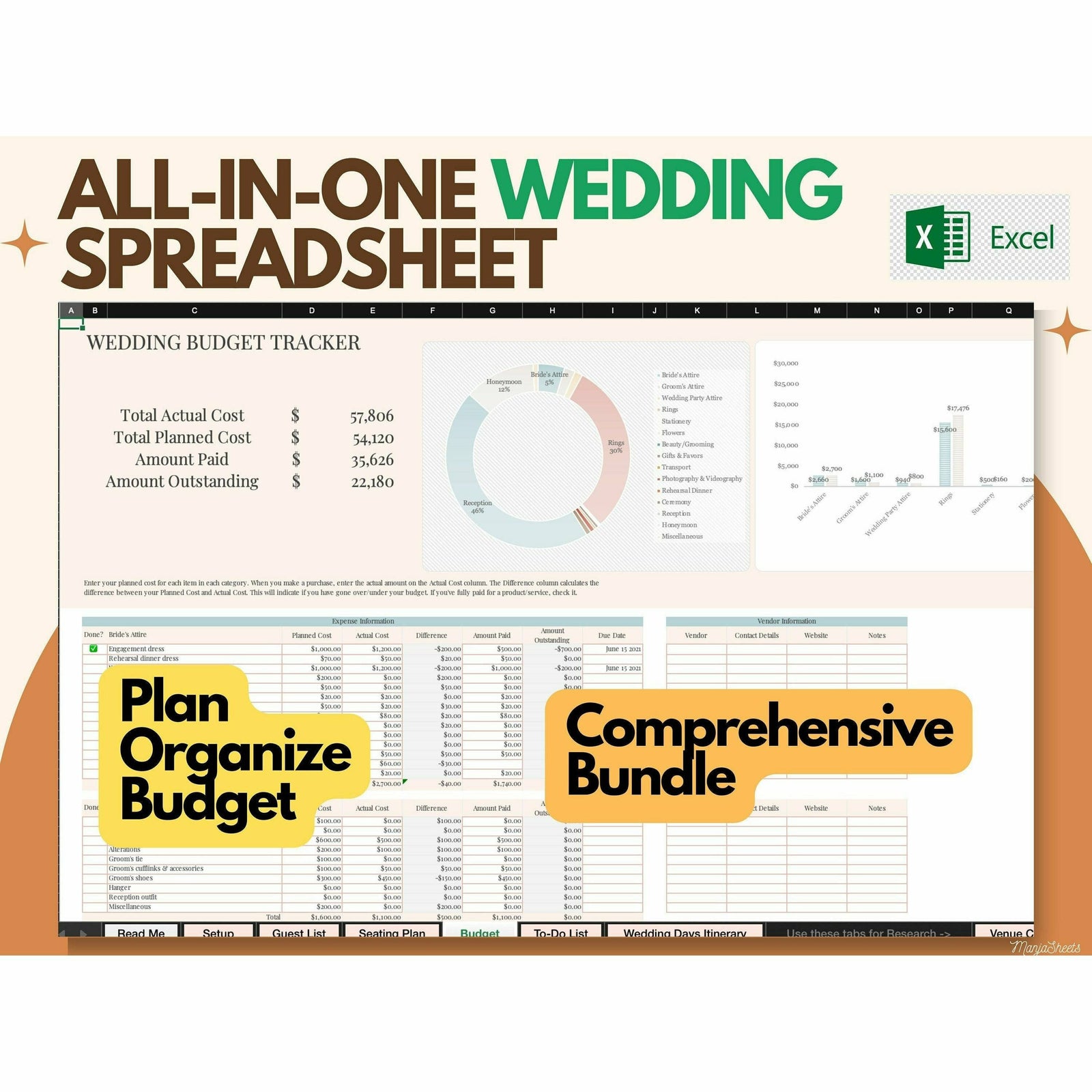 Wedding Budget Spreadsheet Excel Comprehensive Budget Wedding