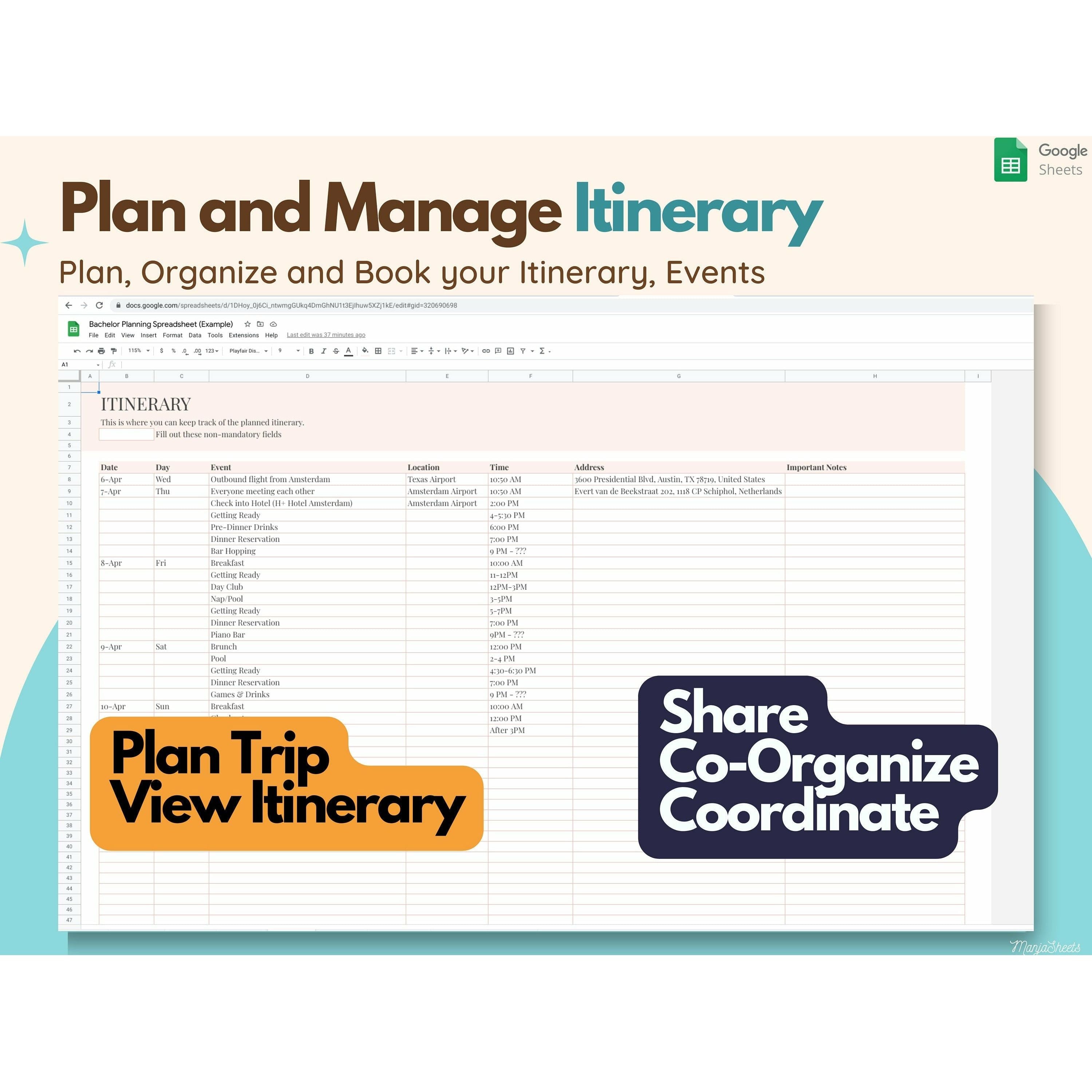 Bachelor party planning spreadsheet template
