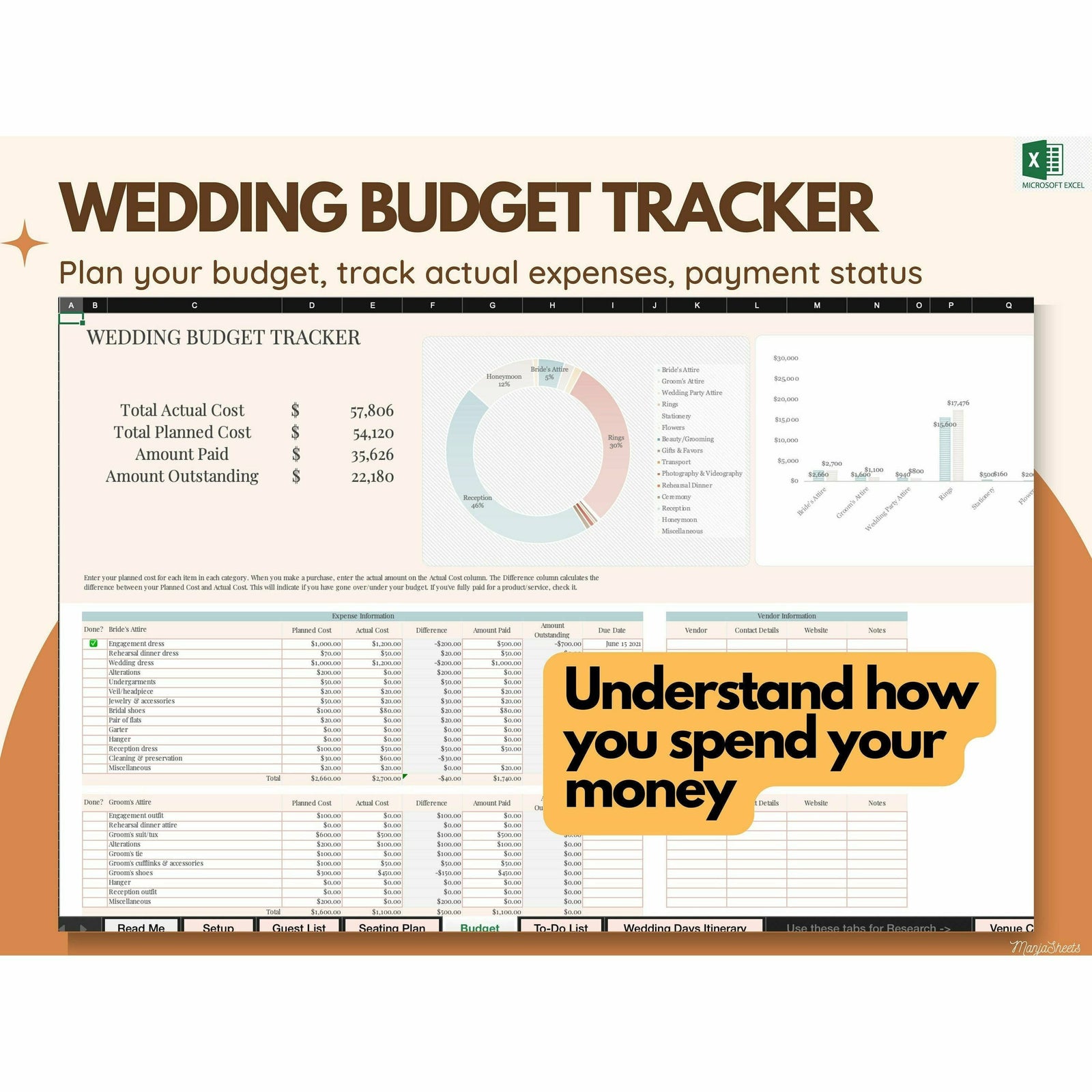 Wedding Budget Spreadsheet Excel Comprehensive Budget Wedding