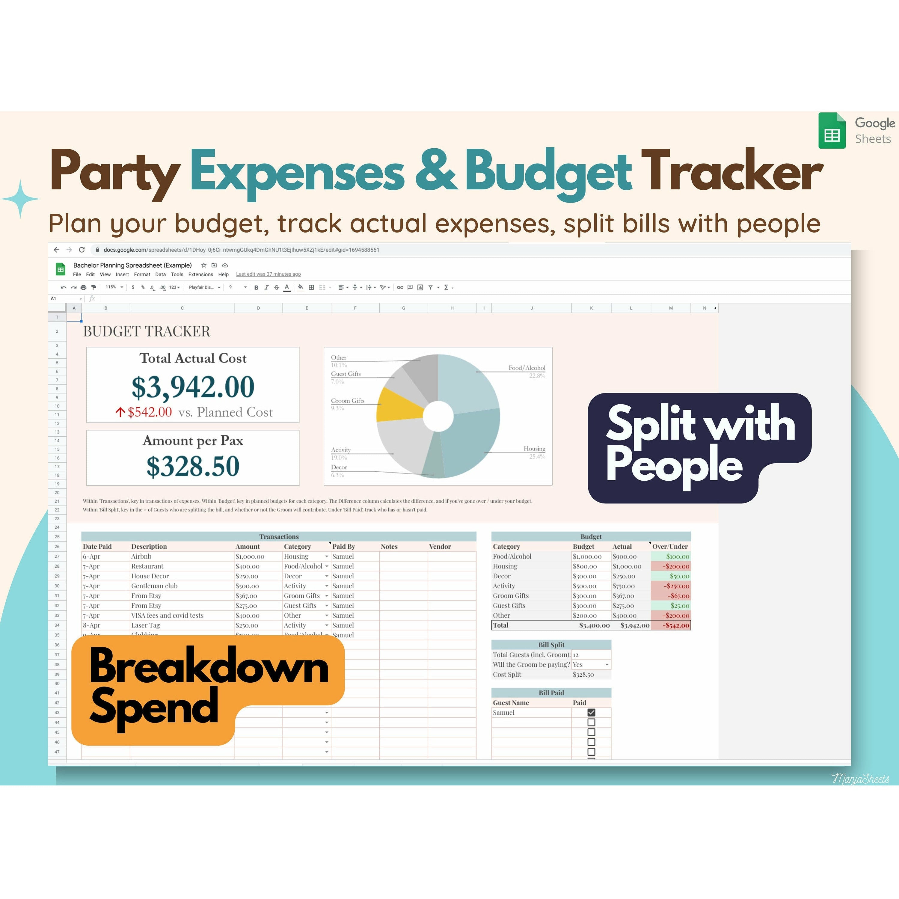 Bachelor party planning spreadsheet template