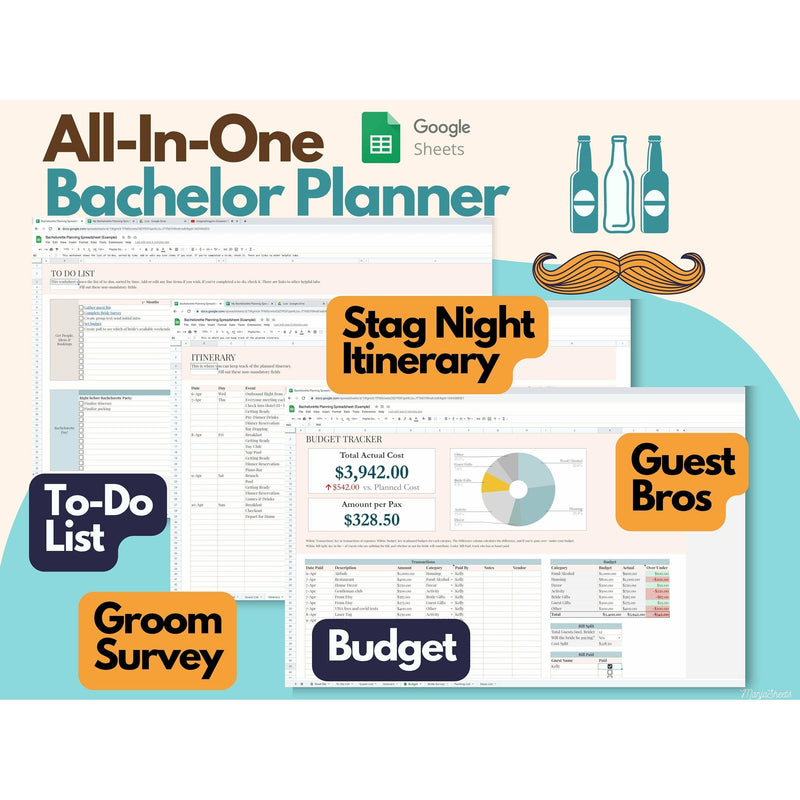 Bachelor Party Spreadsheet, Stag Party template, Bachelor Planner, Bachelor Night Template, Groom Roast, Groomsmen Party, Google Sheets