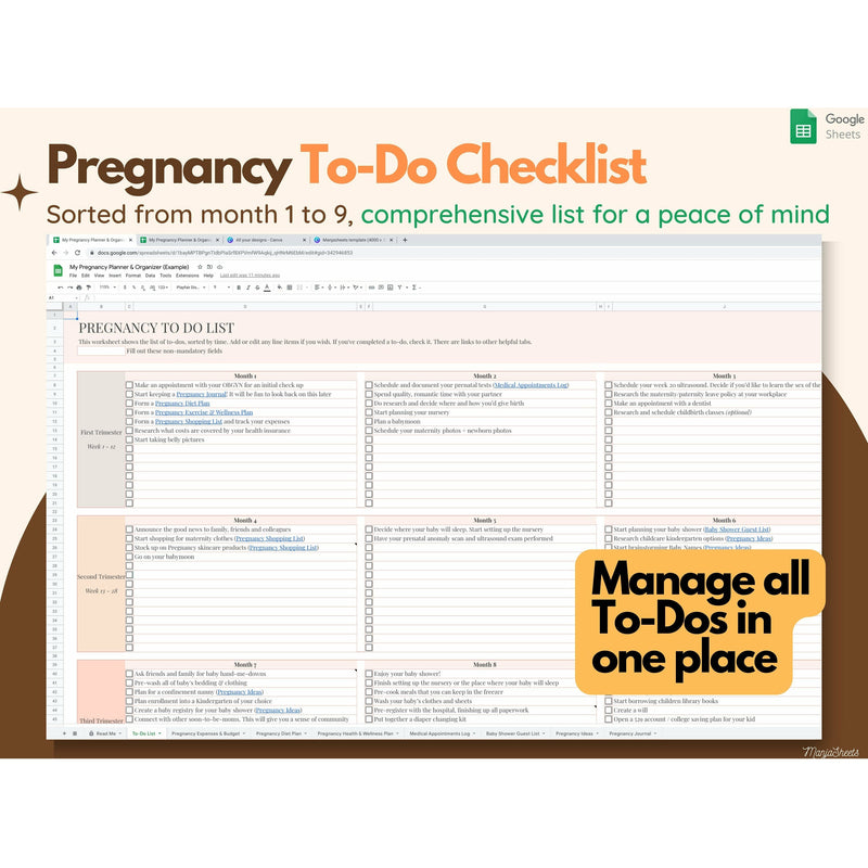 Digital Pregnancy Planner, Pregnancy Organizer Pregnancy Journal, Google Spreadsheet, Pregnancy Gift, Pregnancy Expenses