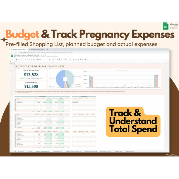 Digital Pregnancy Planner, Pregnancy Organizer Pregnancy Journal, Google Spreadsheet, Pregnancy Gift, Pregnancy Expenses