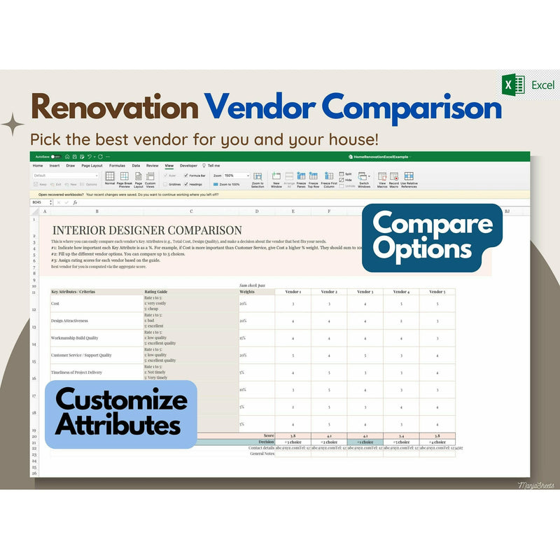 renovation vendor comparison based on your criterias, pick the best vendors
