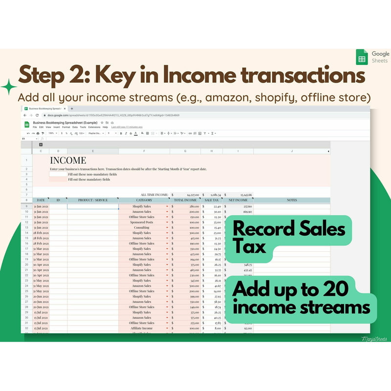 Bookkeeping Small Business, Bookkeeping Template, Expense Tracker, key in income transactions