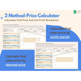 Product Pricing Calculator, Pricing Guide, Pricing Sheet, 2 method price calculator, calculate final sales price