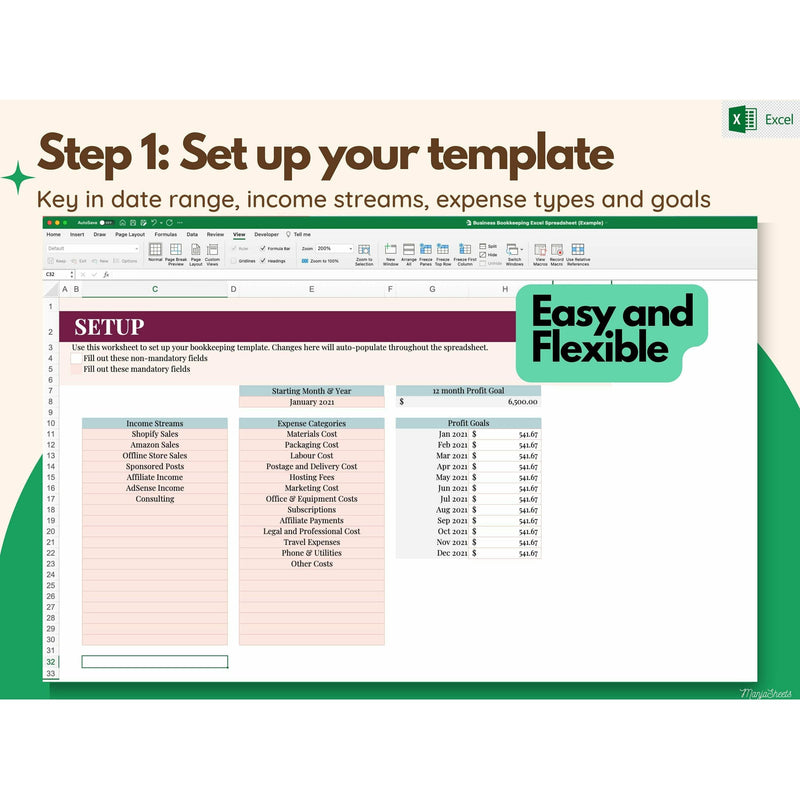 Bookkeeping Small Business, Bookkeeping Template, Expense Tracker, set up your template