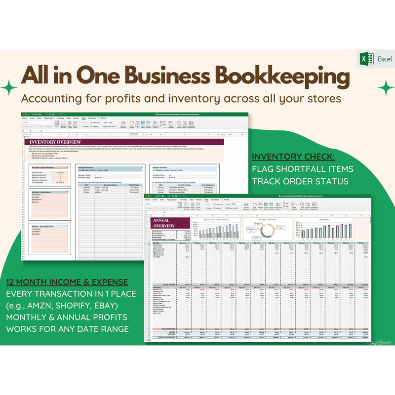 Bookkeeping Small Business, Bookkeeping Template, Expense Tracker, account for profits and inventory for your small business