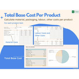 Product Pricing Calculator, Pricing Guide, Pricing Sheet, calculate material, packaging, labour, other costs and total base cost of your product