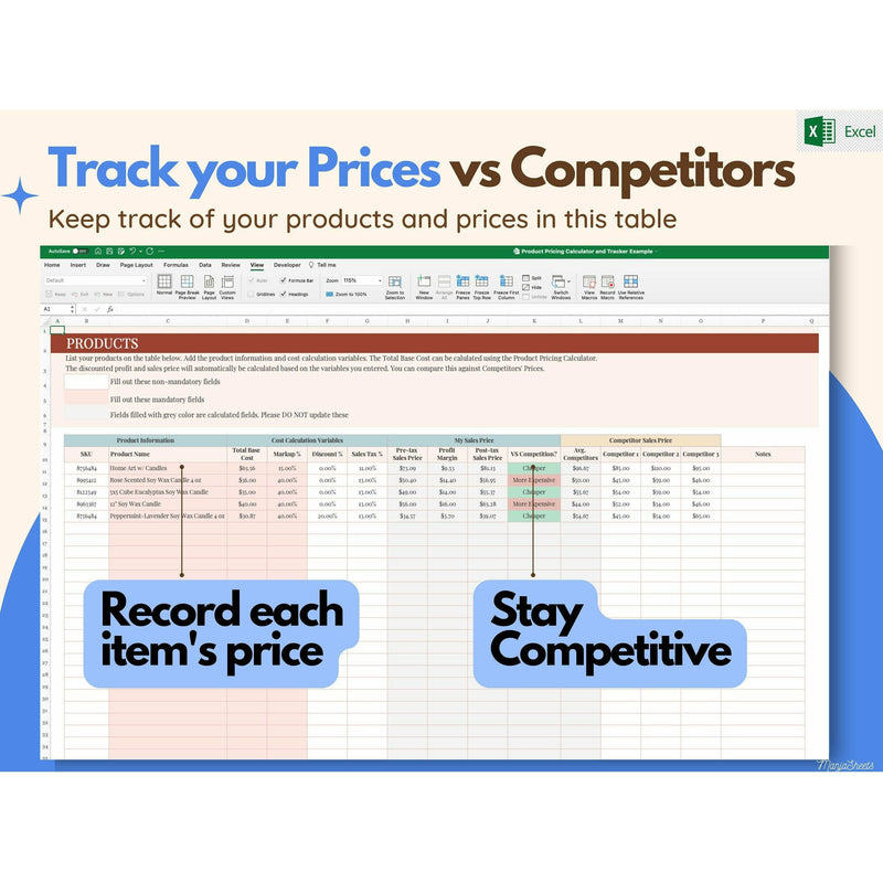 Product Pricing Calculator, Pricing Guide, Pricing Sheet, track your prices and competitor prices