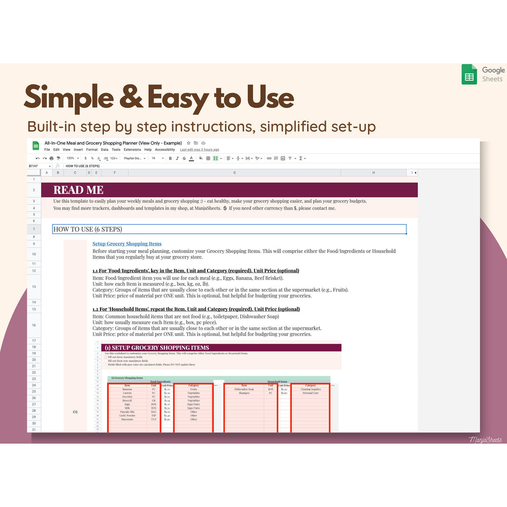 Grocery List and Meal Planner Google Sheets Meal Plan Template Grocery List and Meal Planner Google Sheets Meal Plan Template