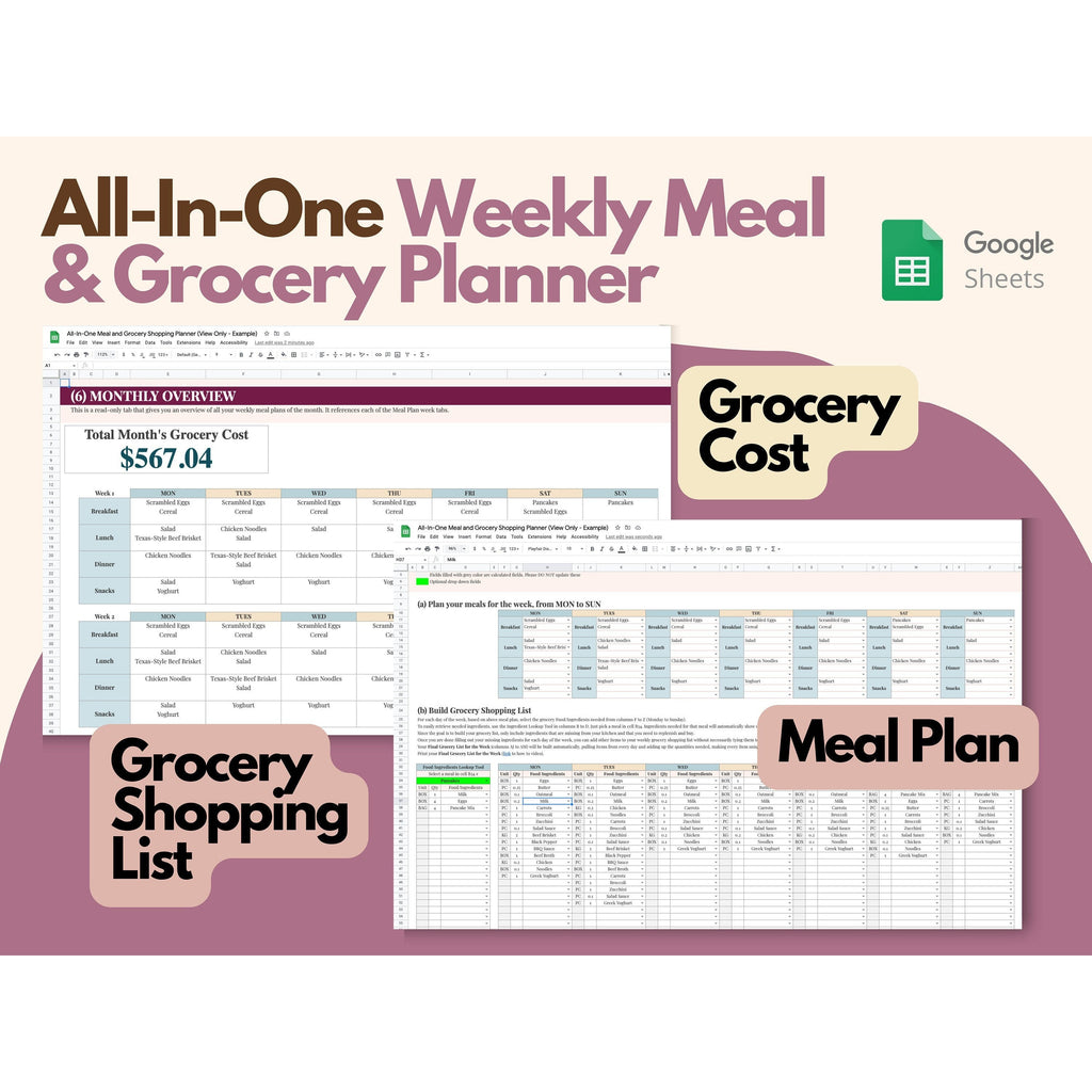 Grocery List and Meal Planner Google Sheets Meal Plan Template Grocery List and Meal Planner Google Sheets Meal Plan Template