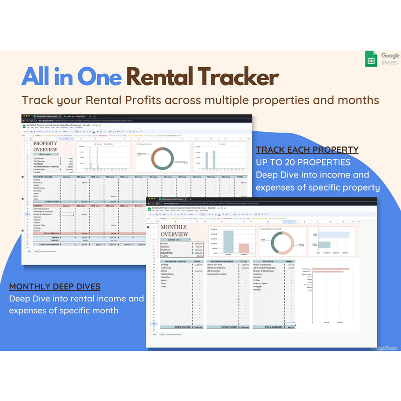 Rental Airbnb Template, Rental Income Tracker, Expense Tracker, Airbnb Spreadsheet, Rental Bookkeeping, Real Estate Template, Google Sheets